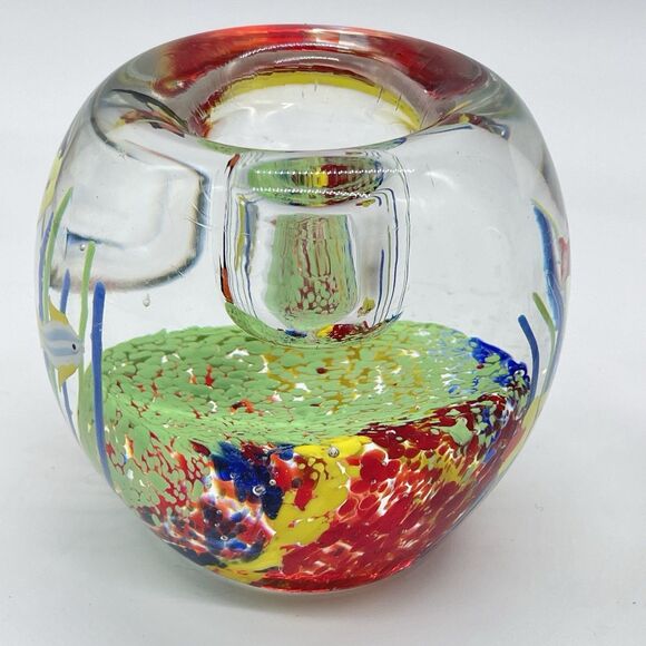 Set of 2 Vintage Murano Style Paperweights 3.5” Aquarium Candle Holders - Picture 9 of 10